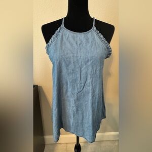 Staccato Ruffle Trim Chambray Sleeveless Top Size Medium